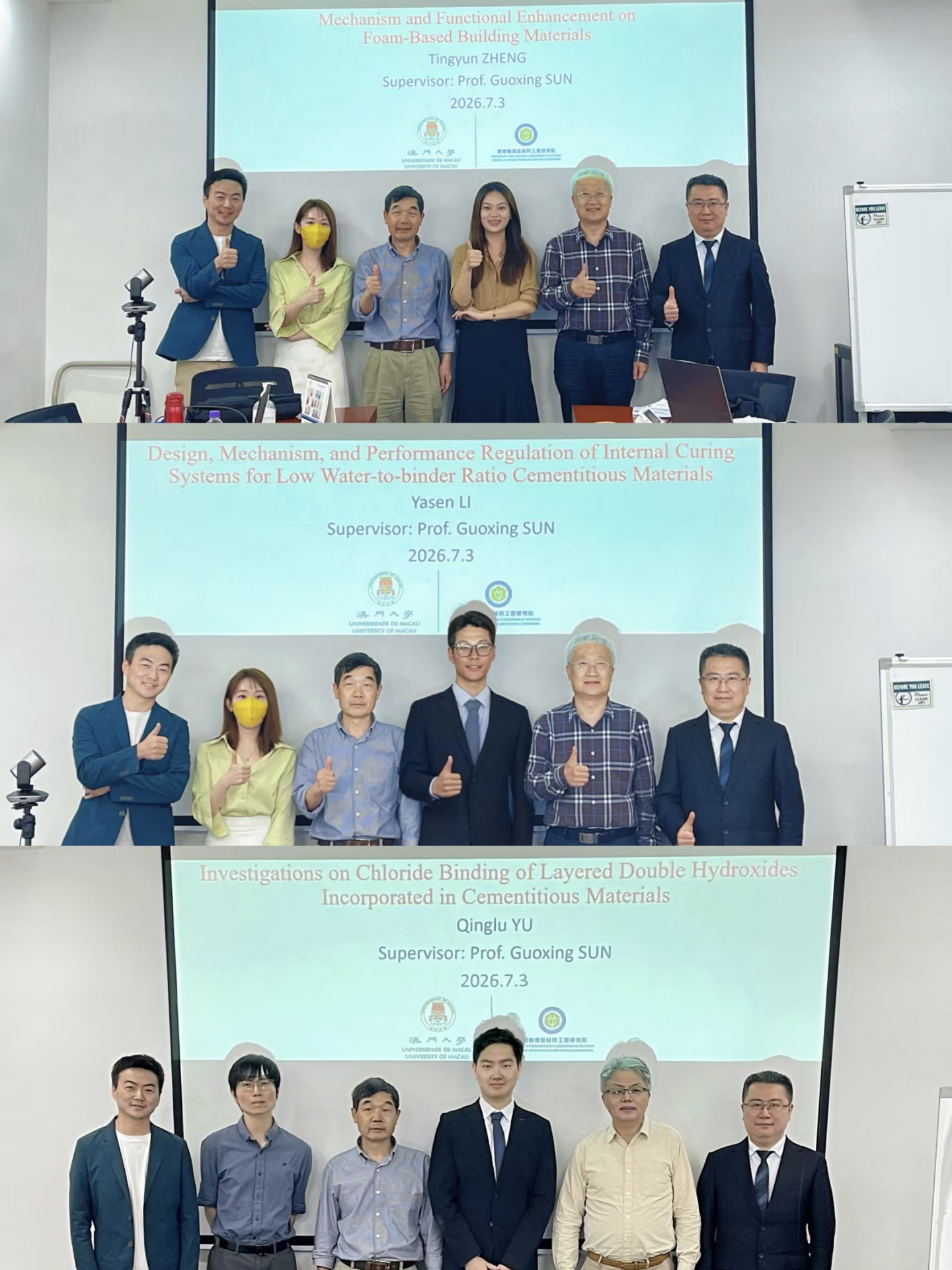 Thesis Defense — Dr. Tingyun ZHENG, Dr. Yasen LI and Dr. Qinglu YU of Prof. Guoxing Sun’s Research Group Successfully Pass Their PhD Defenses and Are Awarded Doctoral Degrees